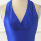 Royal Blue Satin Prom Dress with Bow V-neck Long Pure Color