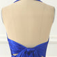 Royal Blue Satin Prom Dress with Bow V-neck Long Pure Color