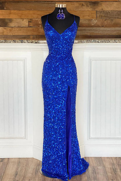 Mermaid Spaghetti Straps Sequins Long Prom Dress Sparkly Sexy