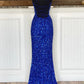 Mermaid Spaghetti Straps Sequins Long Prom Dress Sparkly Sexy
