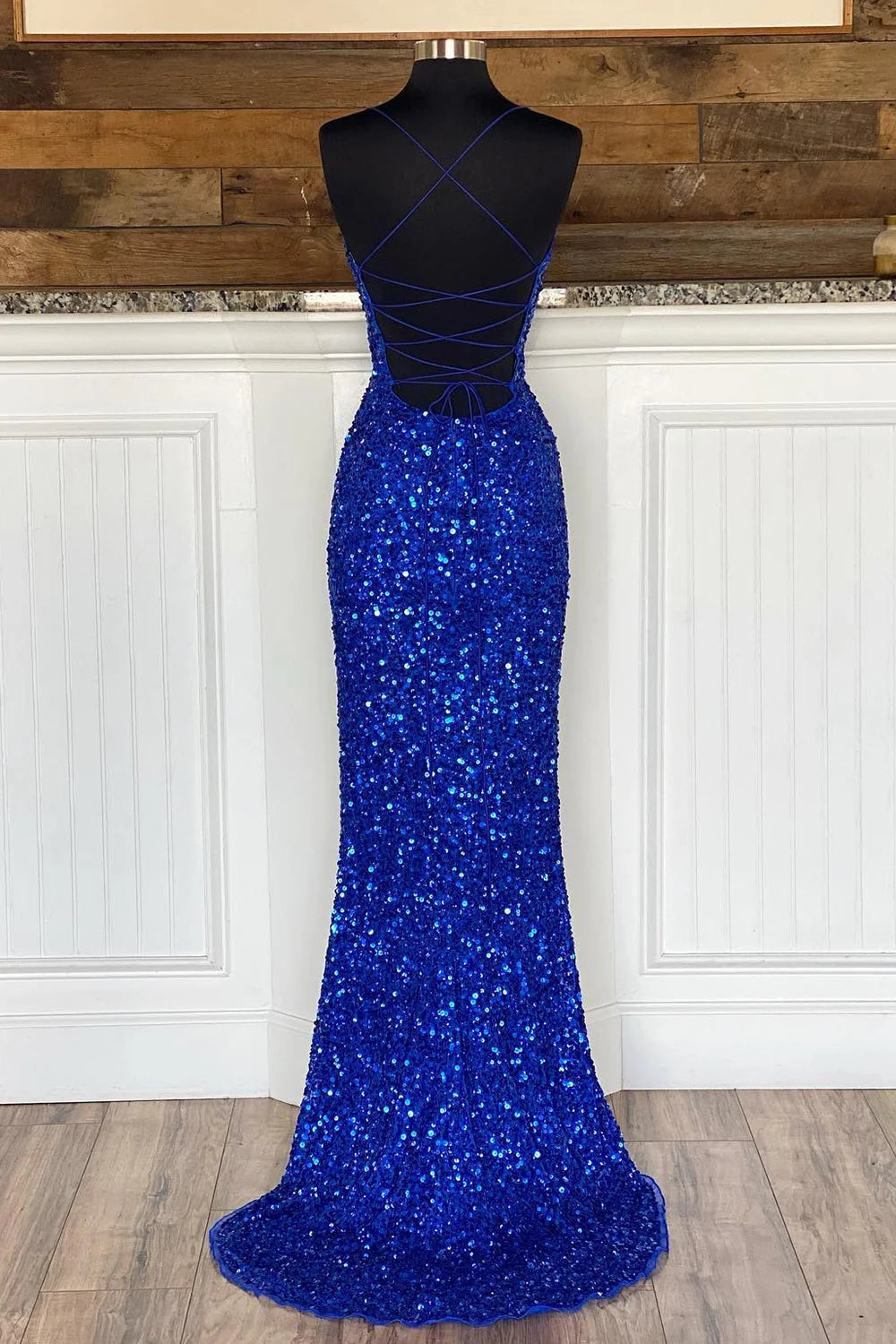 Mermaid Spaghetti Straps Sequins Long Prom Dress Sparkly Sexy