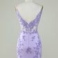 Glitter Purple Corset Tight Homecoming Dress With Appliques Short