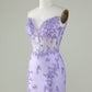Glitter Purple Corset Tight Homecoming Dress With Appliques Short