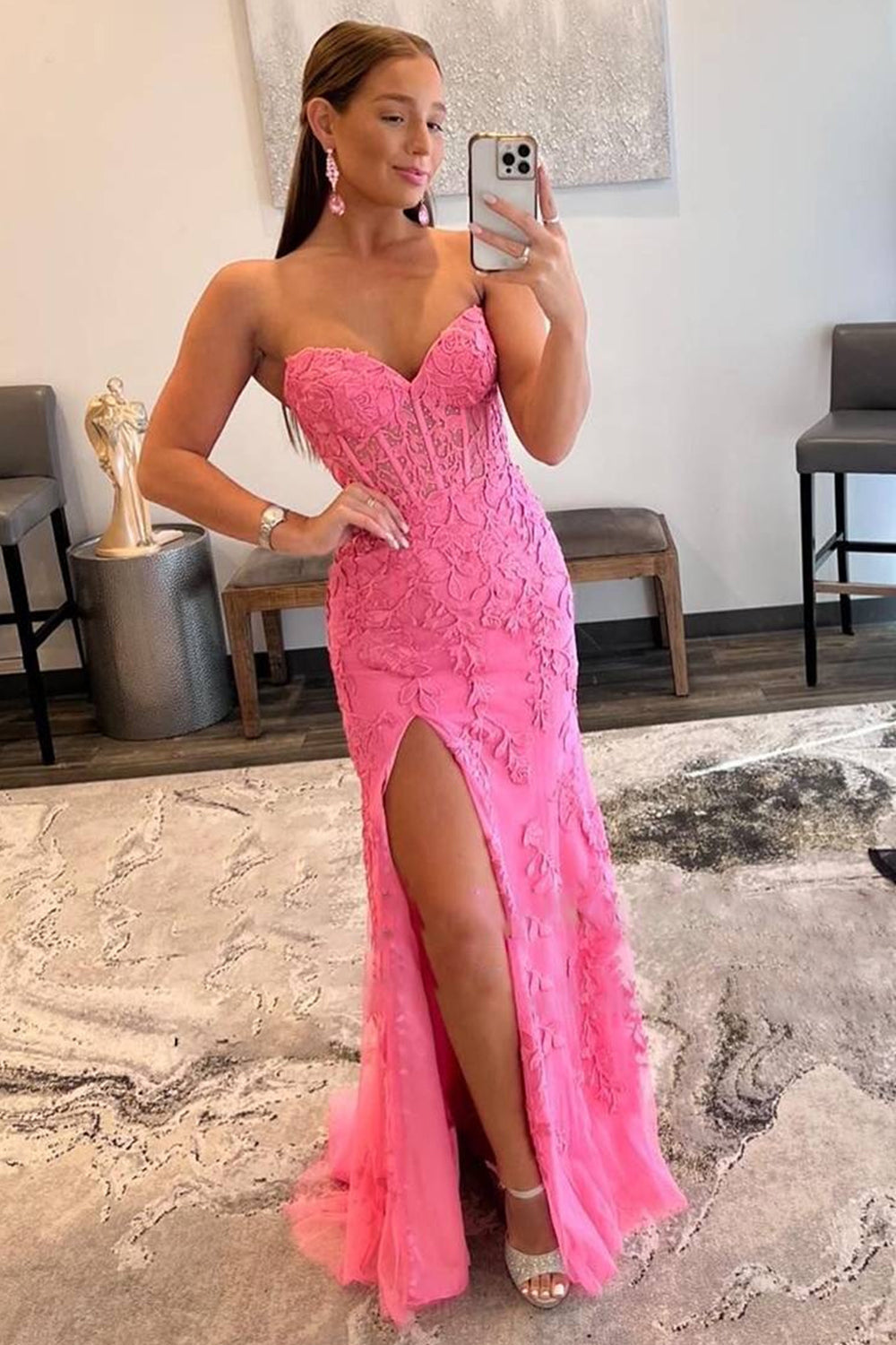 Mermaid Sweetheart Side Slit Long Prom Dress with Appliques Off Shoulder