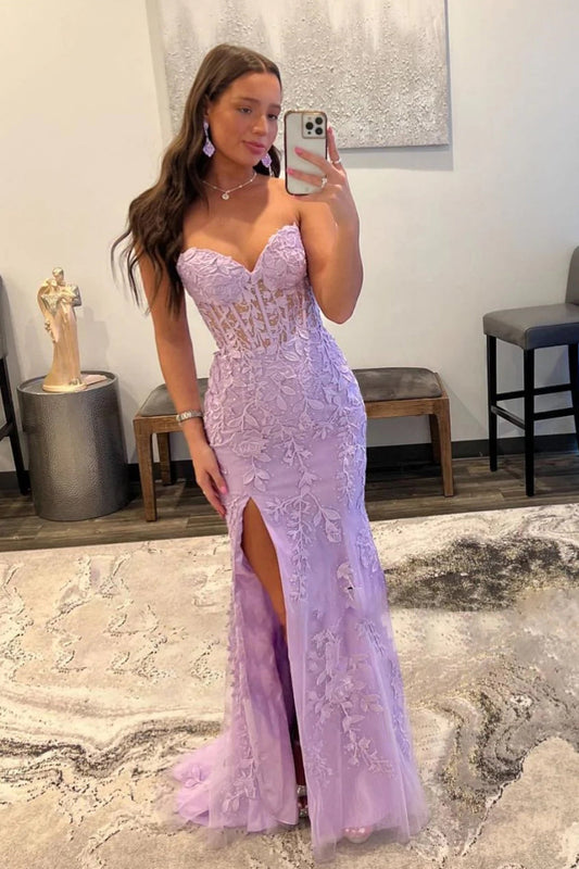 Mermaid Sweetheart Side Slit Long Prom Dress with Appliques Off Shoulder