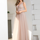 A-Line Plunging Neck Floor Length Tulle Bridesmaid Dress with Appliques Beautiful