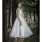 A-Line Wedding Dresses Jewel Neck Tea Length Chiffon Over Satin Cap Sleeve Simple Casual Little White Dress Pure Color