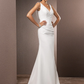Wedding Dresses V Neck Court Train Chiffon Over Satin Regular Straps Vintage Backless Elegant
