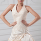 A-Line Wedding Dresses Halter Neck Chapel Train Lace Satin Regular Straps with Pick Up Skirt Beading