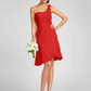 One Shoulder Knee Length Chiffon Bridesmaid Dress with Side Draping Flower Pure Color