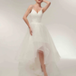 A-Line Wedding Dresses V Neck Asymmetrical Tulle Spaghetti Strap Simple Casual Little White Dress