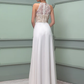 Wedding Dresses Jewel Neck Floor Length Chiffon Lace Regular Straps See-Through with Sash Ribbon