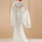 Wedding Dresses V Neck Court Train Chiffon Long Sleeve with Beading Pure Color