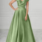 A-Line V-Neck Satin Mother Of The Bride Dresses Elegant Evening Dress