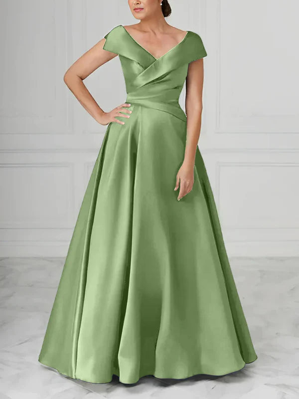 A-Line V-Neck Satin Mother Of The Bride Dresses Elegant Evening Dress