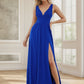 Sleeveless V-Neck Empire Waist High Slit Floor-Length Evening Dress Sexy Party Dress