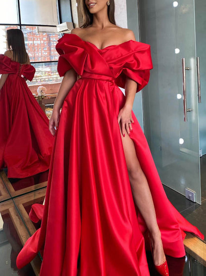 A-Line/Princess Off-The-Shoulder Floor-Length Prom Dresses Sexy