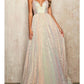 A-Line/Princess Spaghetti Straps Long Prom Dresses V-neck Sparkly 