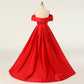 Sexy A-Line Long Off The Shoulder High Slit Satin Prom Dresses Evening Dresses