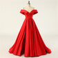 Sexy A-Line Long Off The Shoulder High Slit Satin Prom Dresses Evening Dresses