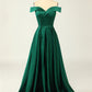 Sexy A-Line Long Off The Shoulder High Slit Satin Prom Dresses Evening Dresses