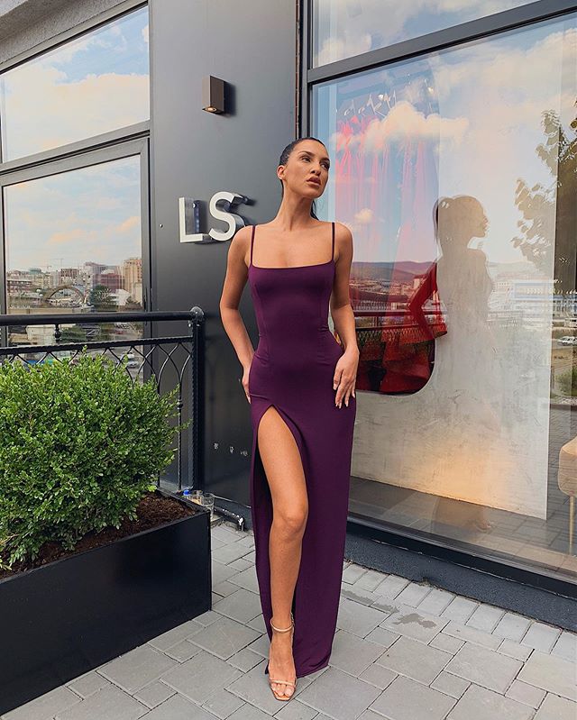 Sexy Black Sheath Sleeveless Spaghetti Straps Square Neck Backless Long Prom Dresses Party Dresses