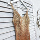 Sexy Champagne Gold Mermaid Spaghetti Straps Prom Dresses Side Slit Backless Formal Dresses Sparkly