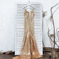 Sexy Champagne Gold Mermaid Spaghetti Straps Prom Dresses Side Slit Backless Formal Dresses Sparkly
