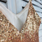 Sexy Champagne Gold Mermaid Spaghetti Straps Prom Dresses Side Slit Backless Formal Dresses Sparkly