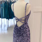 Sexy Sequin Homecoming Dresses Spaghetti Straps Sheath Open Back Short/Mini Sparkly