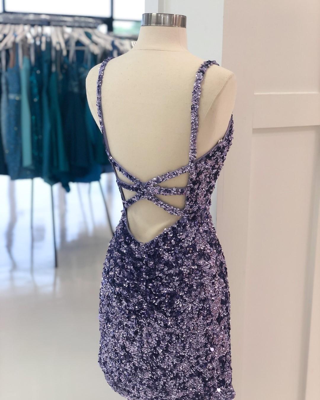 Sexy Sequin Homecoming Dresses Spaghetti Straps Sheath Open Back Short/Mini Sparkly