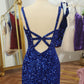 Sexy Sequin Homecoming Dresses Spaghetti Straps Sheath Open Back Short/Mini Sparkly