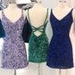 Sexy Sequin Homecoming Dresses Spaghetti Straps Sheath Open Back Short/Mini Sparkly