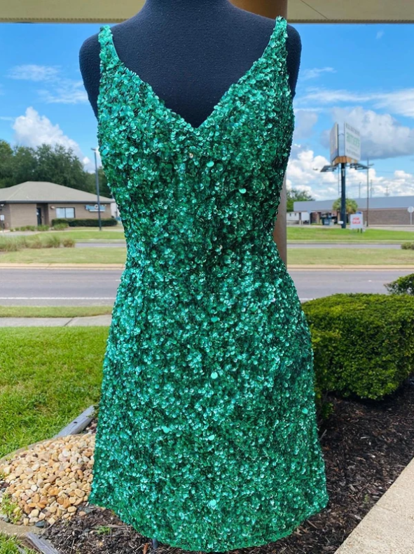 Sexy Sequin Homecoming Dresses Spaghetti Straps Sheath Open Back Short/Mini Sparkly
