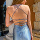 Sheath Halter Tight Light Blue Short/MiNi Homecoming Dresses Sexy