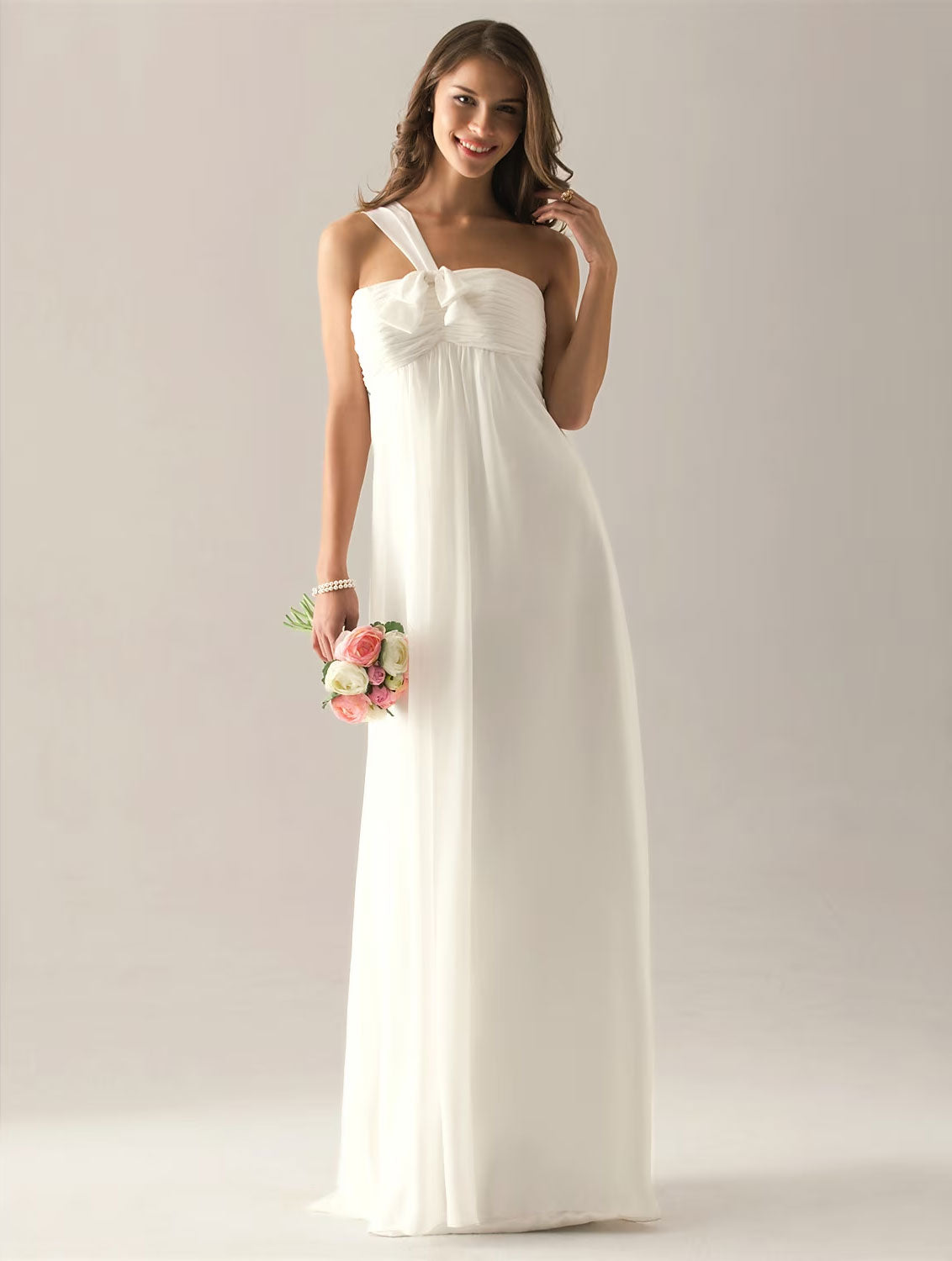 Sheath / Column Bridesmaid Dress One Shoulder Sleeveless Elegant Floor Length Chiffon with Bow(s) / Pleats