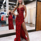 Sheath Corset Back Long Prom Dress With Beading And Sequin