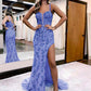 Sheath Corset Back Long Prom Dress With Beading And Sequin