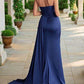 Tight/straight strapless and floor length evening dress Off Shoulder With Slit