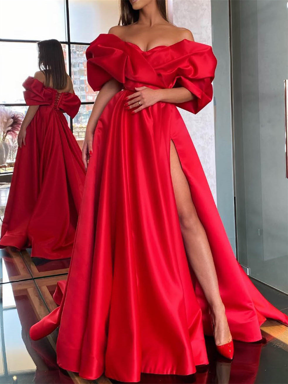 A-Line/Princess Off-The-Shoulder Floor-Length Prom Dresses Sexy