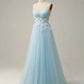 A-Line Spaghetti Straps Tulle Prom Dress With 3D Appliques Long