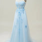 Elegant A Line One Shoulder Purple Long Prom Dress with Appliques Beautiful