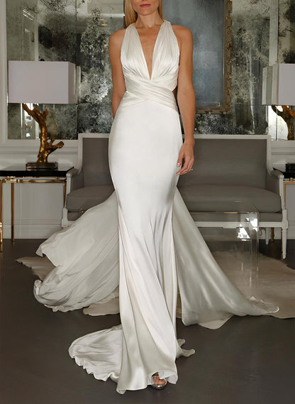 Trumpet/Mermaid V-Neck Floor-Length Wedding Dress Sexy