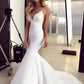 Spaghetti Straps V Neck Satin Prom Dresses Lace Criss Cross Mermaid Evening Dresses Sexy