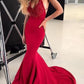 Spaghetti Straps V Neck Satin Prom Dresses Lace Criss Cross Mermaid Evening Dresses Sexy