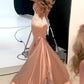 Spaghetti Straps V Neck Satin Prom Dresses Lace Criss Cross Mermaid Evening Dresses Sexy