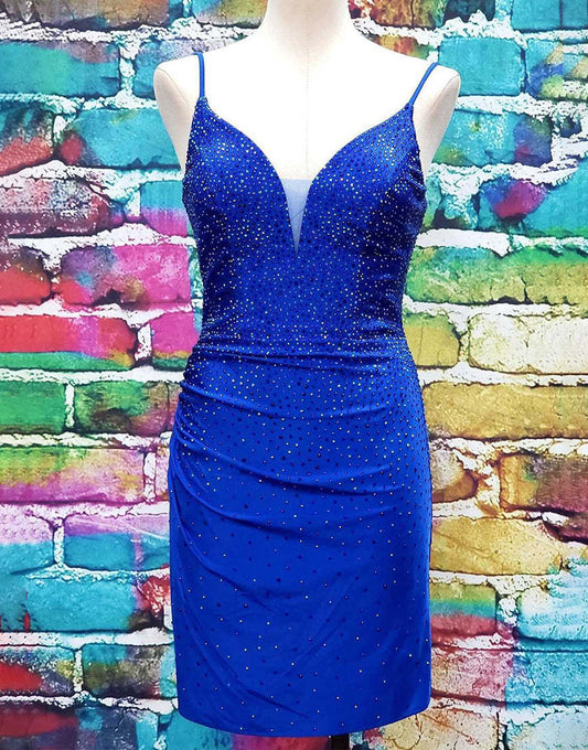 Short Spaghetti Straps Lace Up Tight Glitter Homecoming Dress