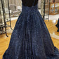 Sparkly A Line One Shoulder Sequin Long Prom Dresses Floor Length