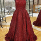 Sparkly A Line One Shoulder Sequin Long Prom Dresses Floor Length