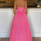 Sparkly A Line One Shoulder Sequin Long Prom Dresses Floor Length